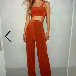 NWT Burnt Orange Crop Top and Pant Set